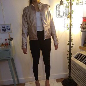 Pink Metallic Leather Bomber-esque Jacket LIKE NEW